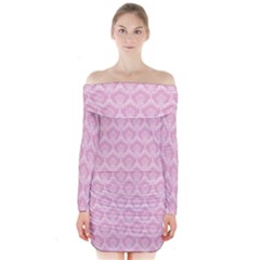 Damask Pink Long Sleeve Off Shoulder Dress by snowwhitegirl