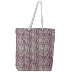 Knitted Wool Pink Light Full Print Rope Handle Tote (large)