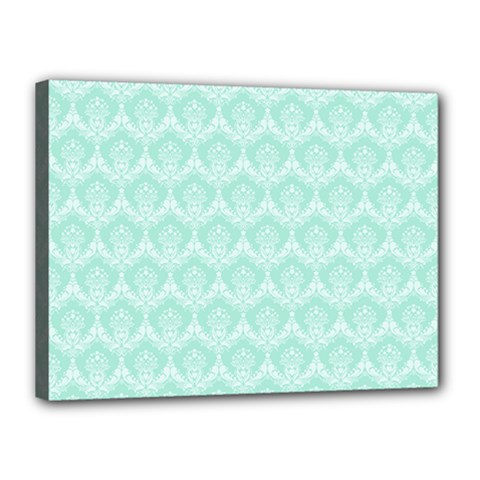 Damask Aqua Green Canvas 16  X 12  by snowwhitegirl