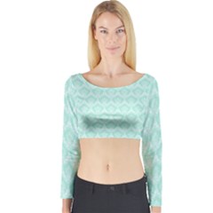 Damask Aqua Green Long Sleeve Crop Top by snowwhitegirl