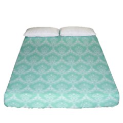 Damask Aqua Green Fitted Sheet (queen Size) by snowwhitegirl