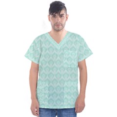 Damask Aqua Green Men s V-neck Scrub Top