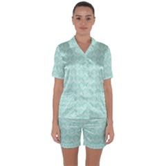 Damask Aqua Green Satin Short Sleeve Pyjamas Set by snowwhitegirl