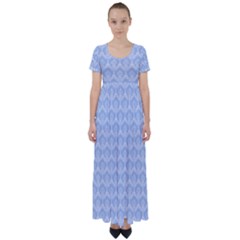 Damask Light Blue High Waist Short Sleeve Maxi Dress