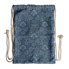 Damask Blue Drawstring Bag (large) by snowwhitegirl