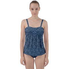 Damask Blue Twist Front Tankini Set