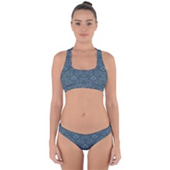 Damask Blue Cross Back Hipster Bikini Set