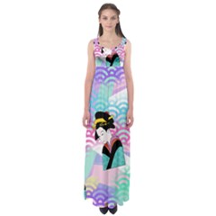 Japanese Abstract Empire Waist Maxi Dress