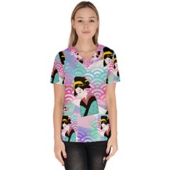 Japanese Abstract Scrub Top