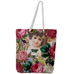 Little Girl Victorian Collage Full Print Rope Handle Tote (large)