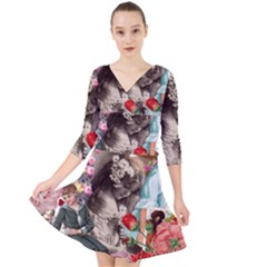 Victorian Collage Quarter Sleeve Front Wrap Dress	