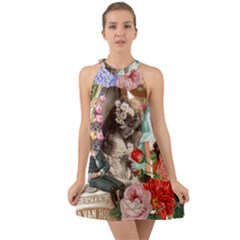 Victorian Collage Halter Tie Back Chiffon Dress