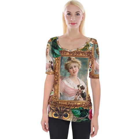 Victorian Collage Of Woman Wide Neckline Tee by snowwhitegirl