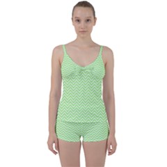 Green Chevron Tie Front Two Piece Tankini by snowwhitegirl