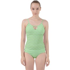 Green Chevron Cut Out Top Tankini Set by snowwhitegirl