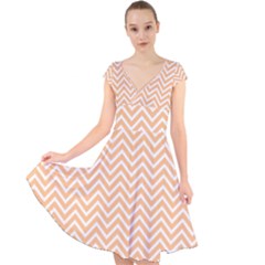 Orange Chevron Cap Sleeve Front Wrap Midi Dress