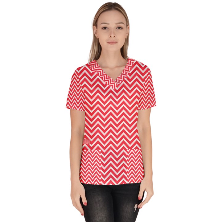 Red Chevron Scrub Top