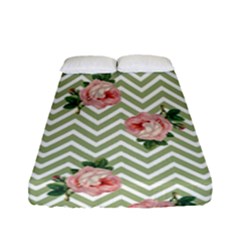 Green Chevron Rose Fitted Sheet (full/ Double Size) by snowwhitegirl