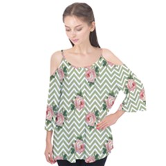 Green Chevron Rose Flutter Tees