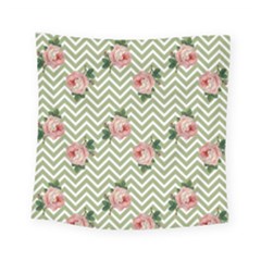 Green Chevron Rose Square Tapestry (small) by snowwhitegirl