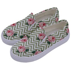 Green Chevron Rose Kids  Canvas Slip Ons