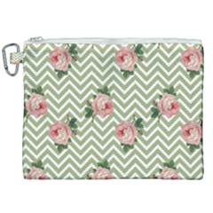 Green Chevron Rose Canvas Cosmetic Bag (xxl) by snowwhitegirl