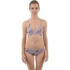 Violet Chevron Rose Wrap Around Bikini Set