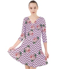 Violet Chevron Rose Quarter Sleeve Front Wrap Dress	