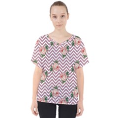 Violet Chevron Rose V-neck Dolman Drape Top