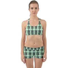 Three Women Green Back Web Sports Bra Set