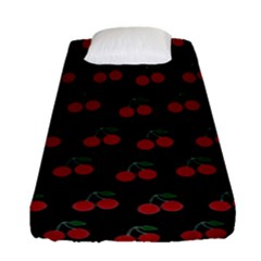 Cherries Black Fitted Sheet (single Size) by snowwhitegirl