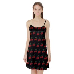 Cherries Black Satin Night Slip