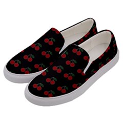 Cherries Black Men s Canvas Slip Ons by snowwhitegirl