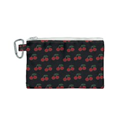 Cherries Black Canvas Cosmetic Bag (small) by snowwhitegirl