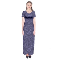 Damask Purple Short Sleeve Maxi Dress