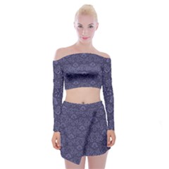 Damask Purple Off Shoulder Top With Mini Skirt Set by snowwhitegirl