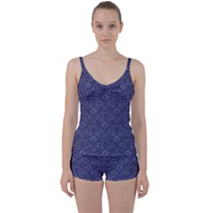 Damask Purple Tie Front Two Piece Tankini