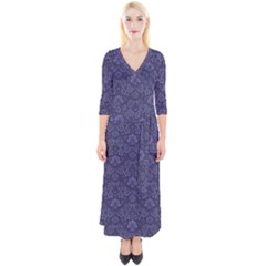 Damask Purple Quarter Sleeve Wrap Maxi Dress