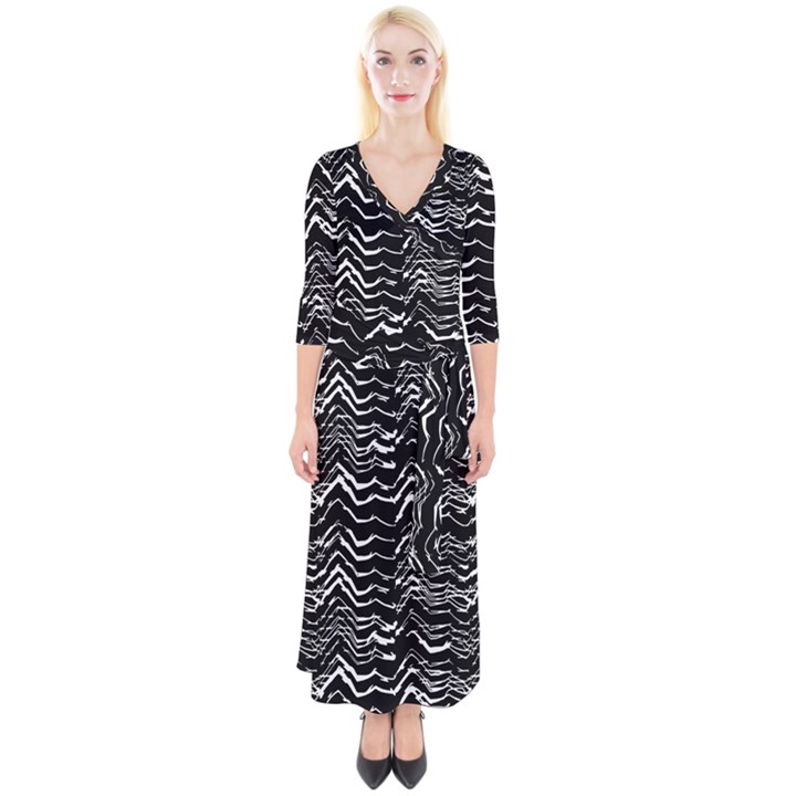 Dark Abstract Pattern Quarter Sleeve Wrap Maxi Dress