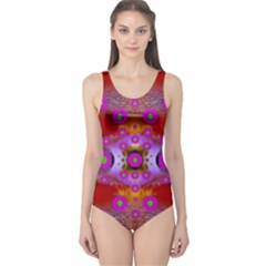 Shimmering Pond With Lotus Bloom One Piece Swimsuit by pepitasart