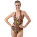 Bloom In Gold Shine And You Shall Be Strong Halter Cut-Out One Piece Swimsuit View1