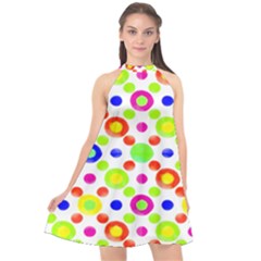 Multicolored Circles Motif Pattern Halter Neckline Chiffon Dress  by dflcprints