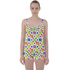 Multicolored Circles Motif Pattern Tie Front Two Piece Tankini by dflcprints