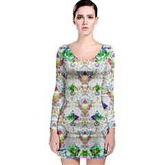 Nine Little Cartoon Dogs In The Green Grass Long Sleeve Bodycon Dress by pepitasart