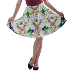 Nine Little Cartoon Dogs In The Green Grass A-line Skater Skirt by pepitasart