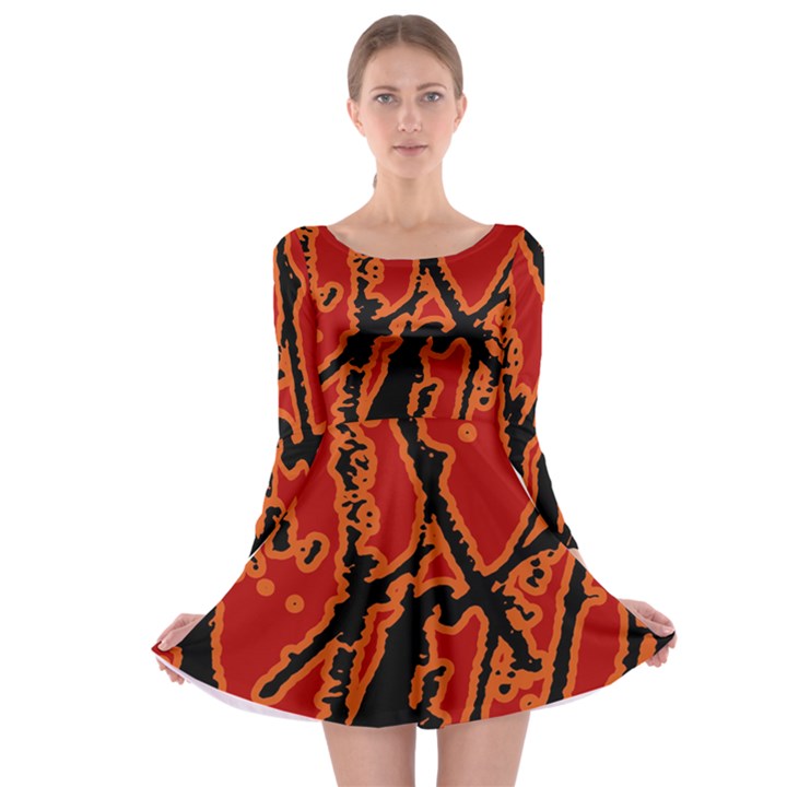 Vivid Abstract Grunge Texture Long Sleeve Skater Dress