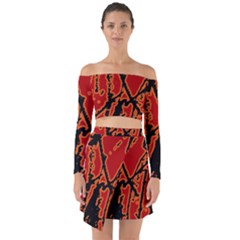 Vivid Abstract Grunge Texture Off Shoulder Top With Skirt Set by dflcprints