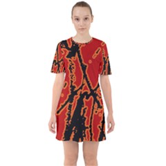 Vivid Abstract Grunge Texture Sixties Short Sleeve Mini Dress by dflcprints