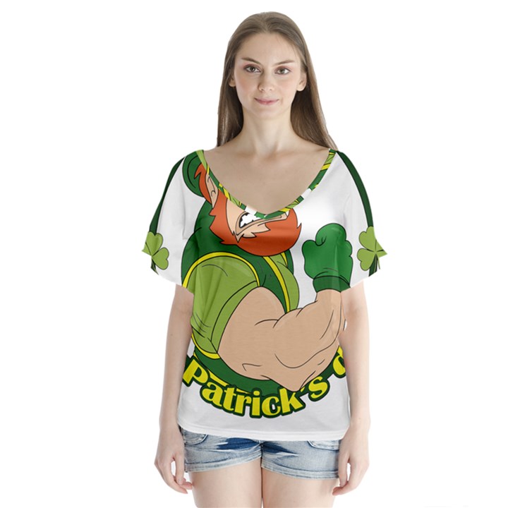 St. Patricks day V-Neck Flutter Sleeve Top