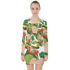 St  Patricks Day V-neck Bodycon Long Sleeve Dress by Valentinaart